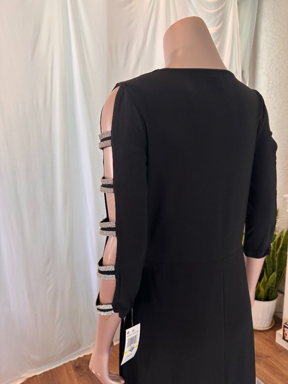 MSK | NWT | Black Rhinestone Cold Shoulder Midi Dress |Size M | A-1821 - Picture 10 of 11